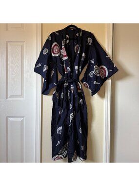 Vintage Japanese Blue Kimono Robe Gown MADE IN JAPAN Sz Small